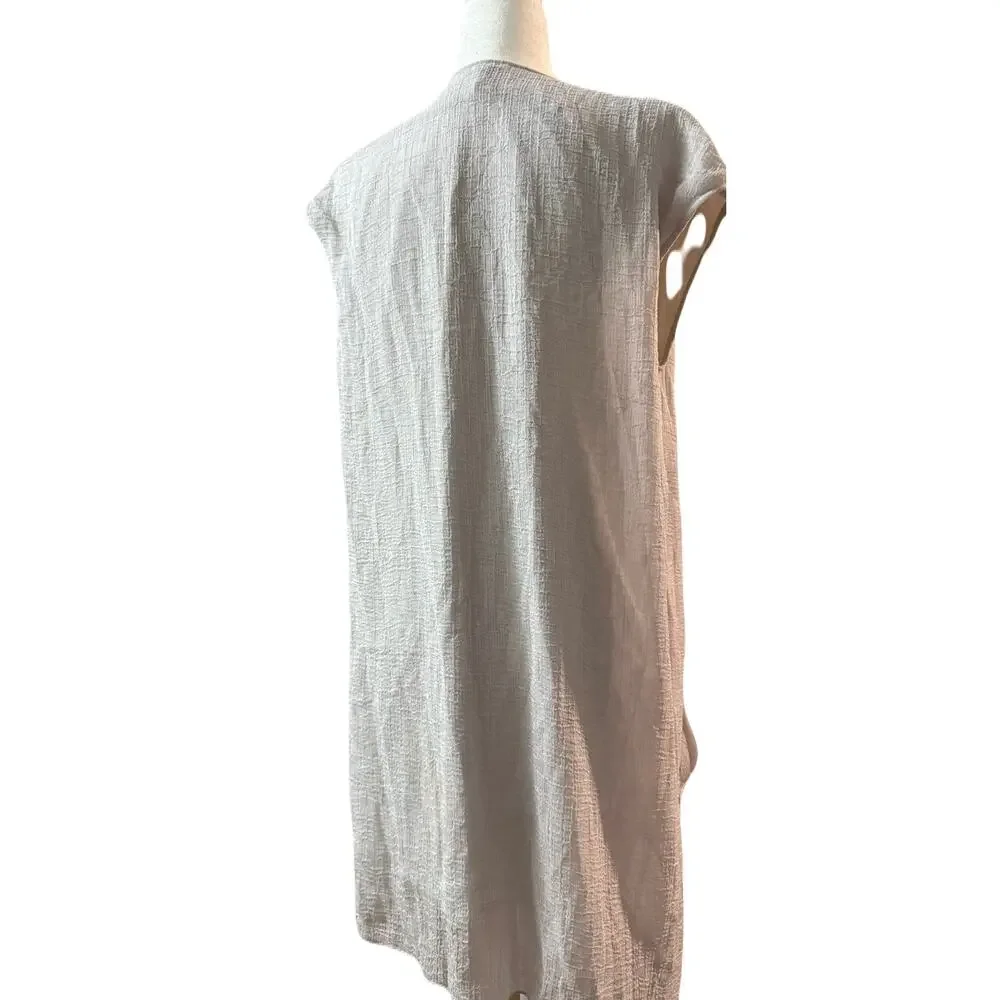 Helmut Textured Gauze Shift Dress Gray V-Neck Short Sleeve Pockets Size Medium - Picture 3 of 5